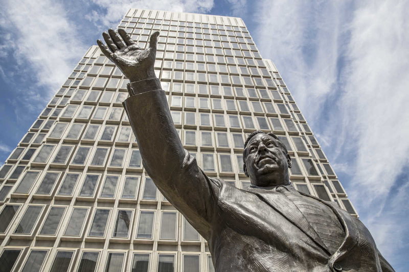 The statue of former Philadelphia mayor Frank Rizzo stands across from Philadelphia city hall. A movement is under way to have the statue removed. (Michael Bryant/Philadelphia Daily News)